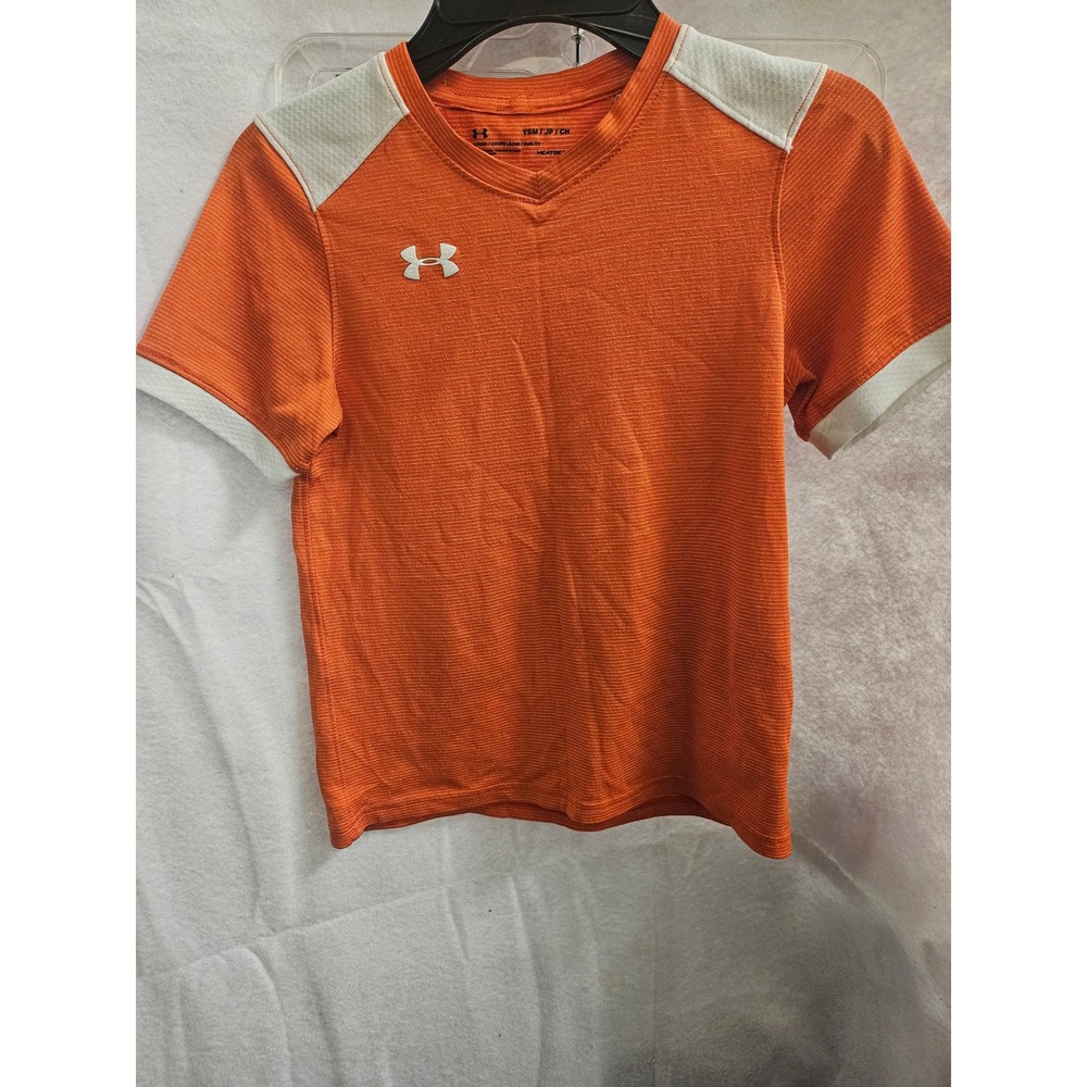 Under Armour HeatGear Youth Small Orange White V-Neck Athletic Training Shirt